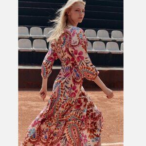 ZARA PRINTED DRESS WITH KNOT SIZE XS NWT